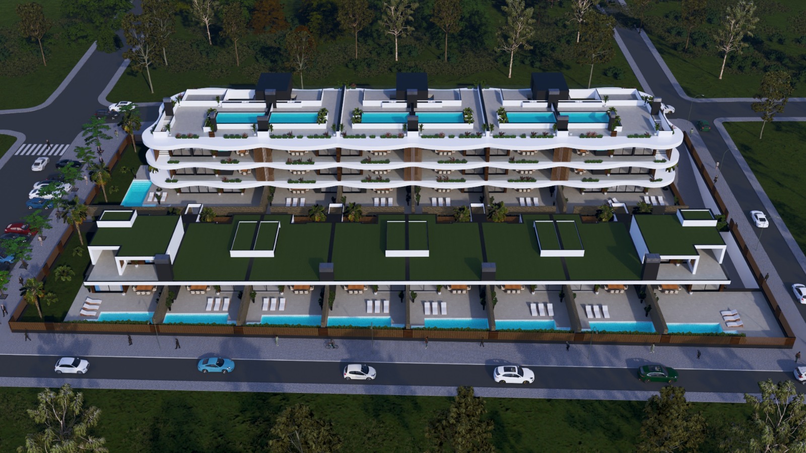 Marina Concept 1 - Birds eye view of the condo featuring both apartments and townhomes.
